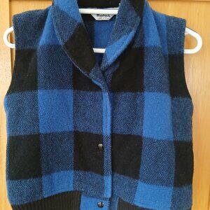 Ladies Vintage Woolrich Vest Royal Blue Buffalo Plaid Small